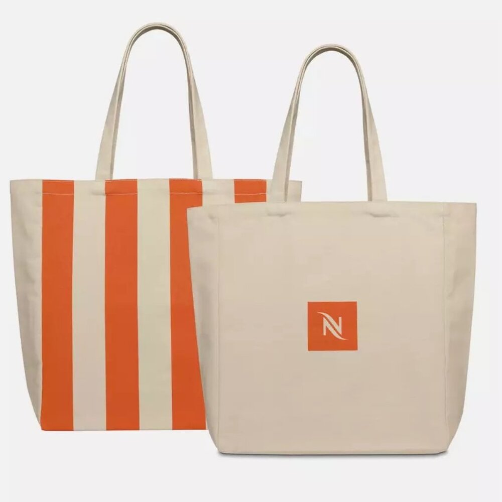 NWT - Nespresso Summer Collection orange striped recycled cotton tote bag